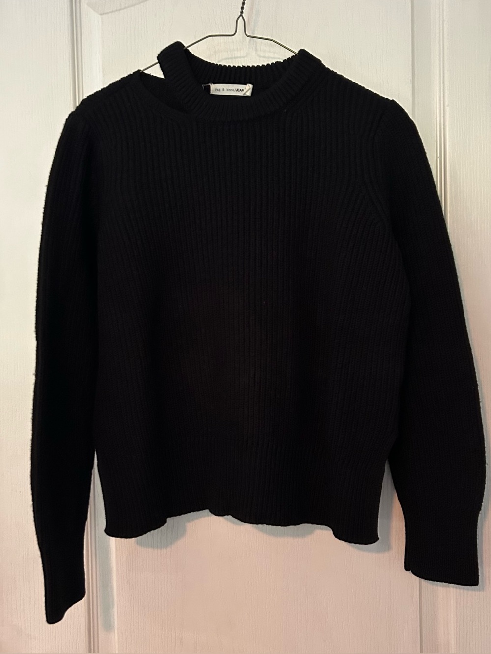 Rag & Bone Split Neck Black Ribbed Crewneck Sweater